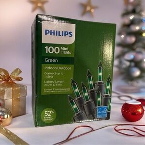 Rare Philips 100 CT Mini String Lights Green Indoor Outdoor Christmas Patio